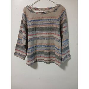 Paul & Joe sister womens large gauzy cotton tan boxy top boat neck raglan red